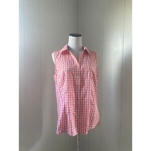 Basic Editions Pink & White Checked Sleeveless Blouse, Size M